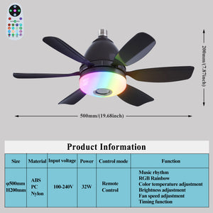 Rgb Living Room Ceiling Fan Lamps Simple Modern Bedroom
