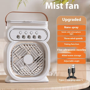 3 In 1 Portable LED Night Lights 3 Speeds Humidifier Fan