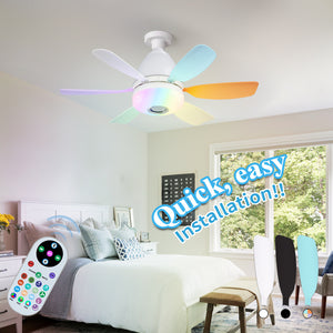 Rgb Living Room Ceiling Fan Lamps Simple Modern Bedroom