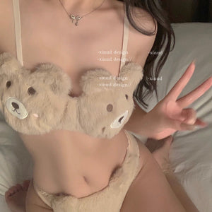 Plush Underwear Embroidery Without Steel Ring Bra Set
