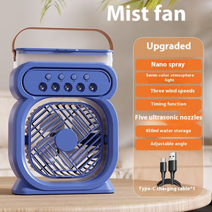 3 In 1 Portable LED Night Lights 3 Speeds Humidifier Fan