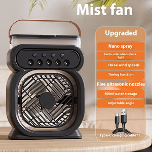 3 In 1 Portable LED Night Lights 3 Speeds Humidifier Fan